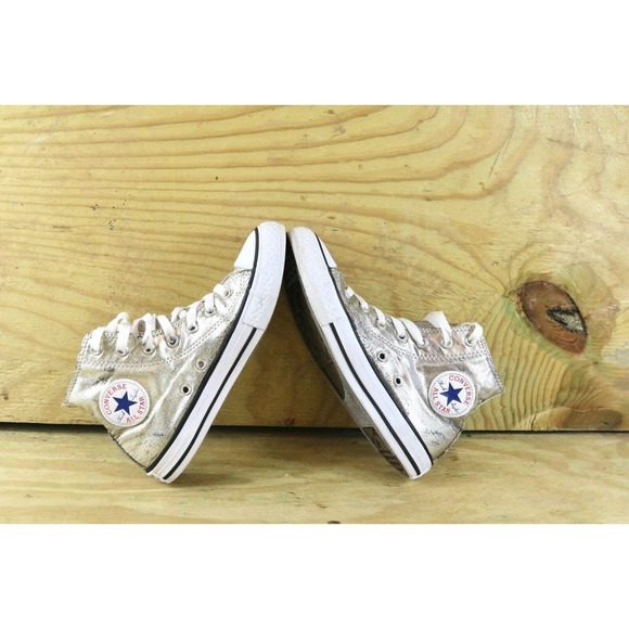 Converse All Stars Chuck Taylor Metallic Silver Youth Sz 2 Sneakers High Tops - Picture 7 of 9